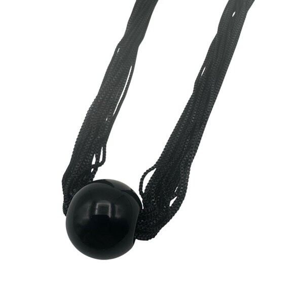 Black Multi Strand Chain Necklace Large Round Pendant - Picture 2 of 5